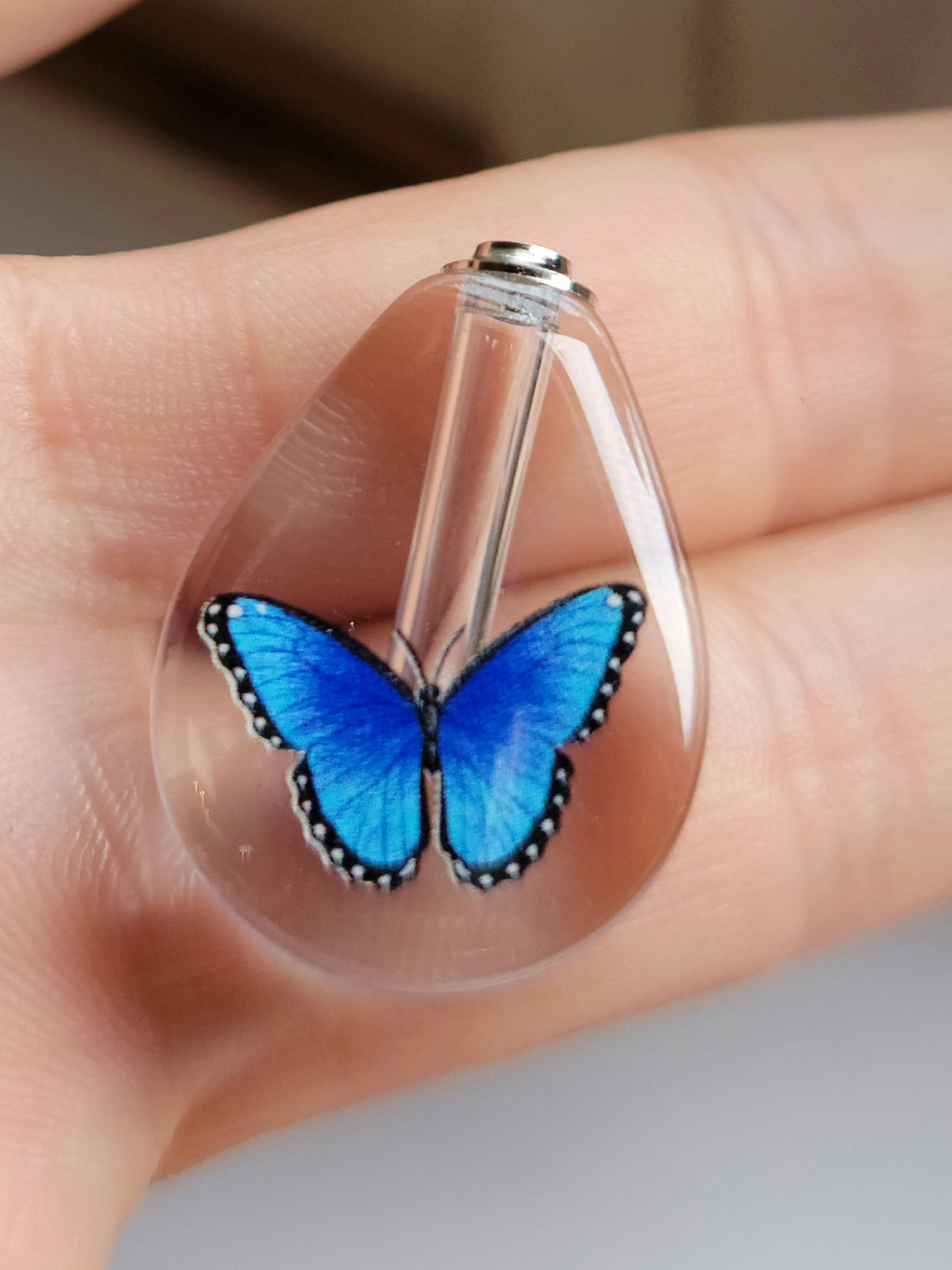 DIY Blue Morpho Butterfly Cremation Jewelry Urn Necklace Sympathy Gift