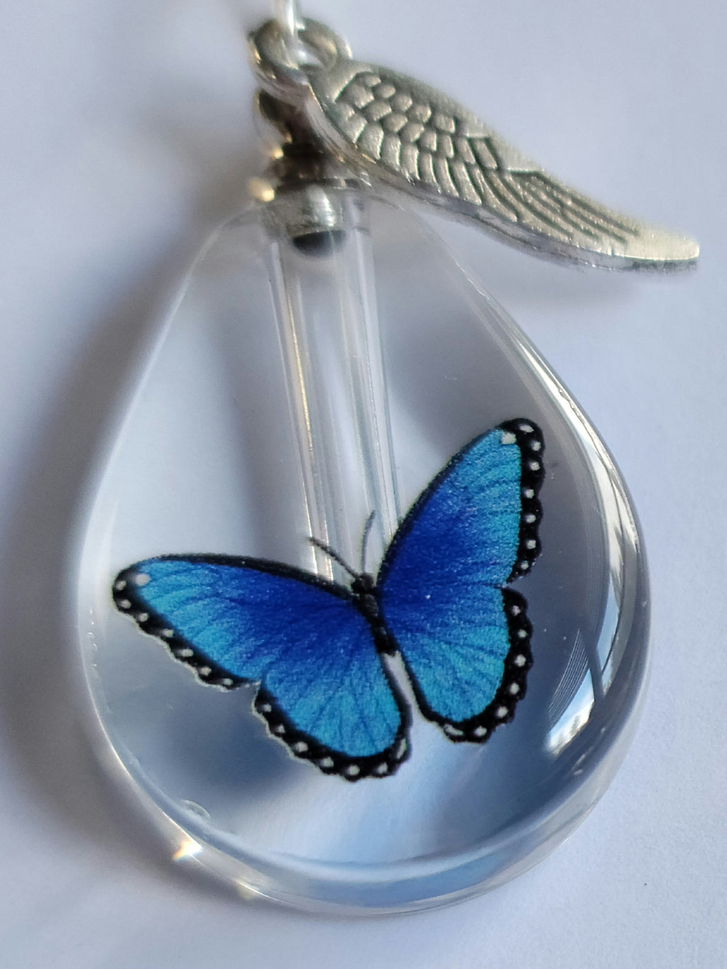 DIY Blue Morpho Butterfly Cremation Jewelry Urn Necklace Sympathy Gift