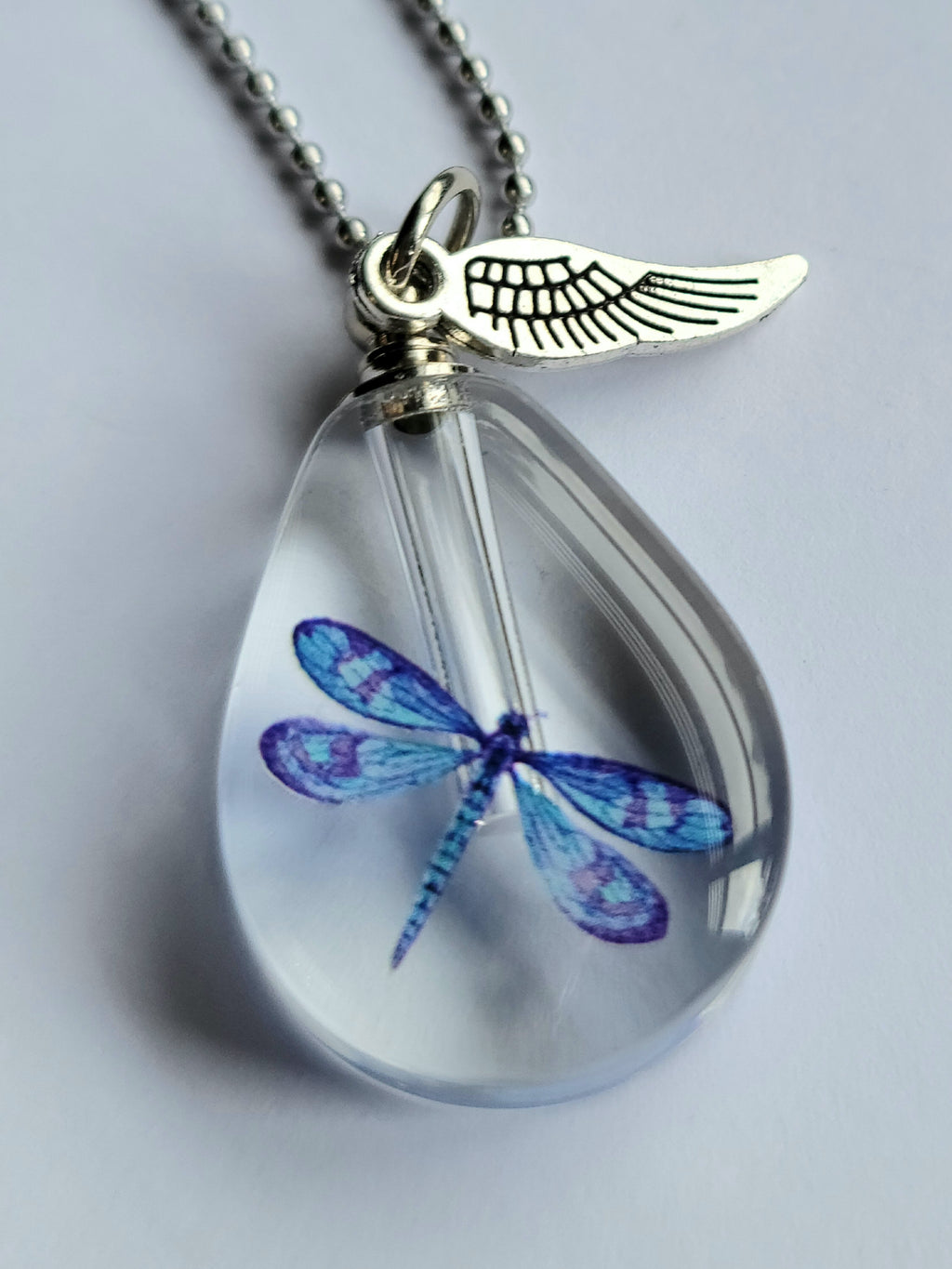 Cremation Urn Dragonfly Bottle Necklace Sympathy Gift Fill Yourself