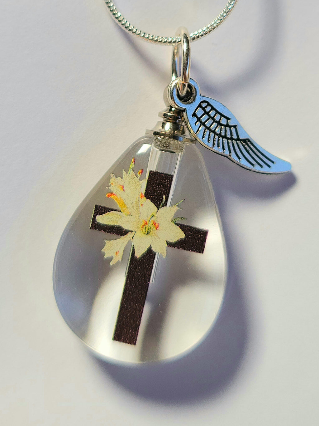 DIY Lilly Crusifix Cross Teardrop Cremation Jewelry Necklace Sympathy Kit Gift Wrapped with Tools