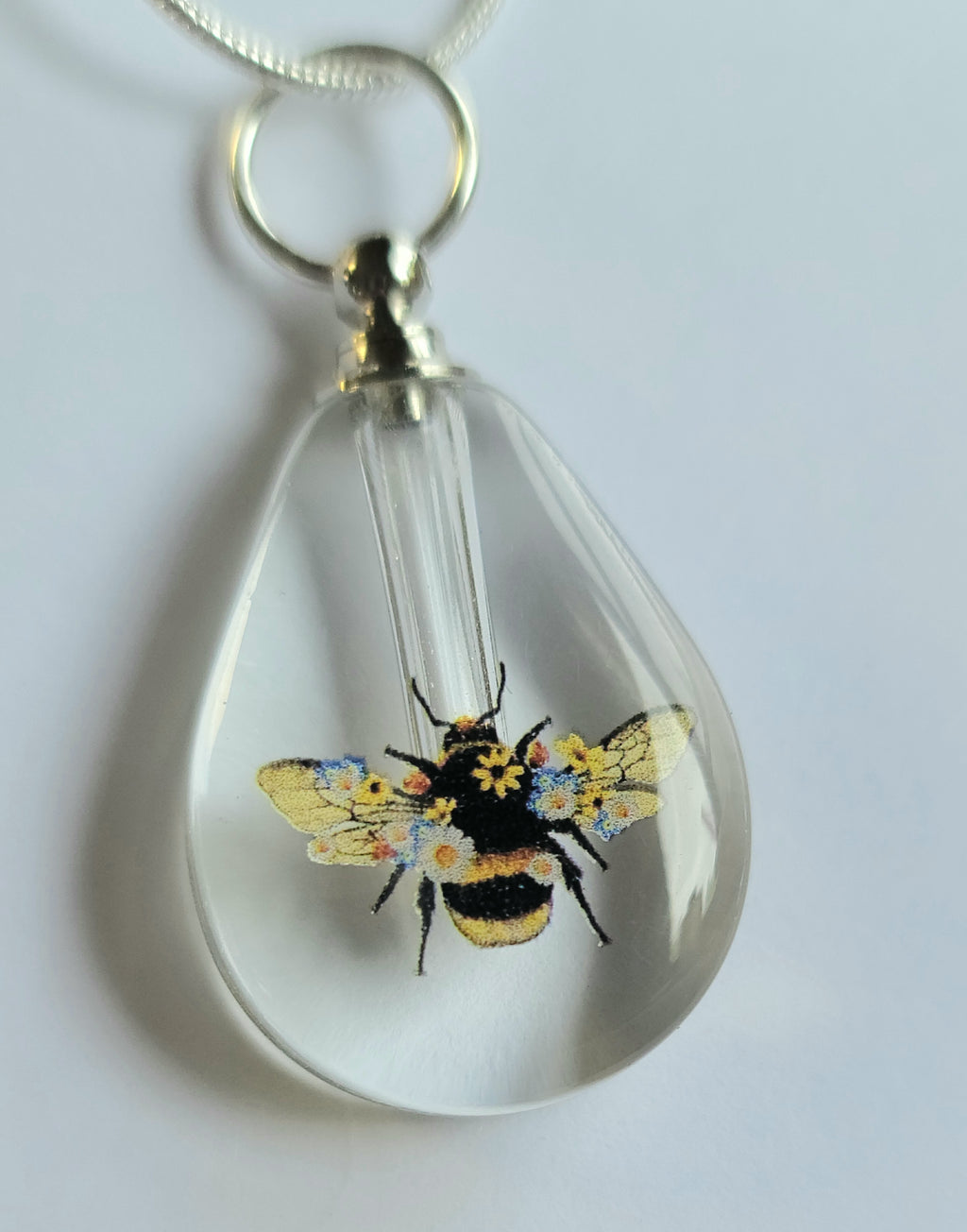 DIY Bumblebee in Flowers Teardrop Cremation Jewelry Necklace Sympathy Kit Gift Wrapped with Tools