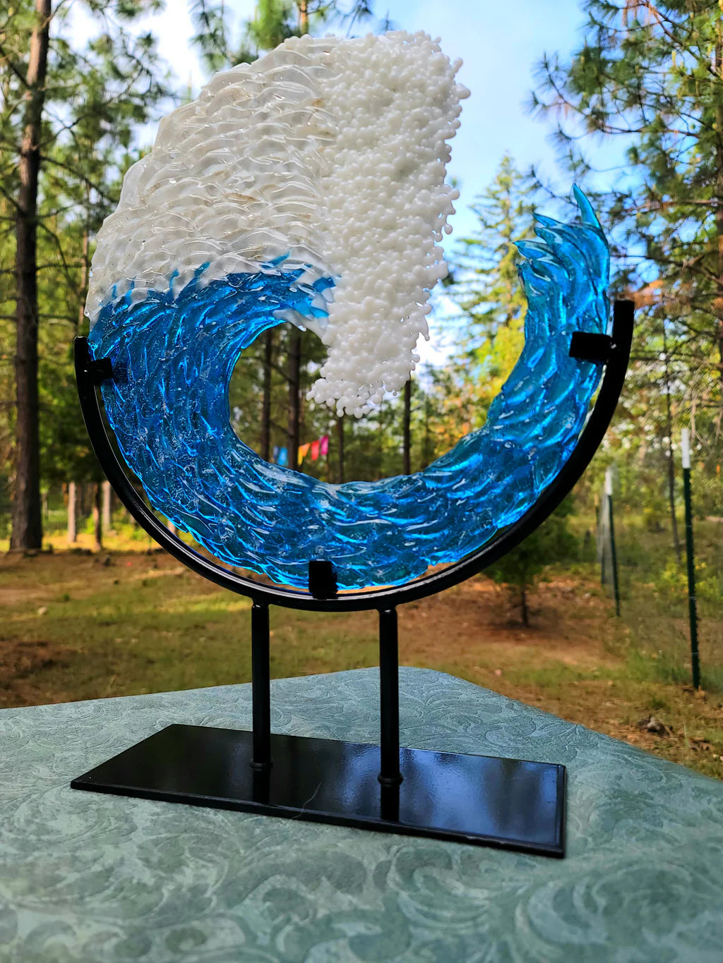 Ashes InFused Glass Cremation Glass Art 10 inch 3D Ocean Wave Sculpture