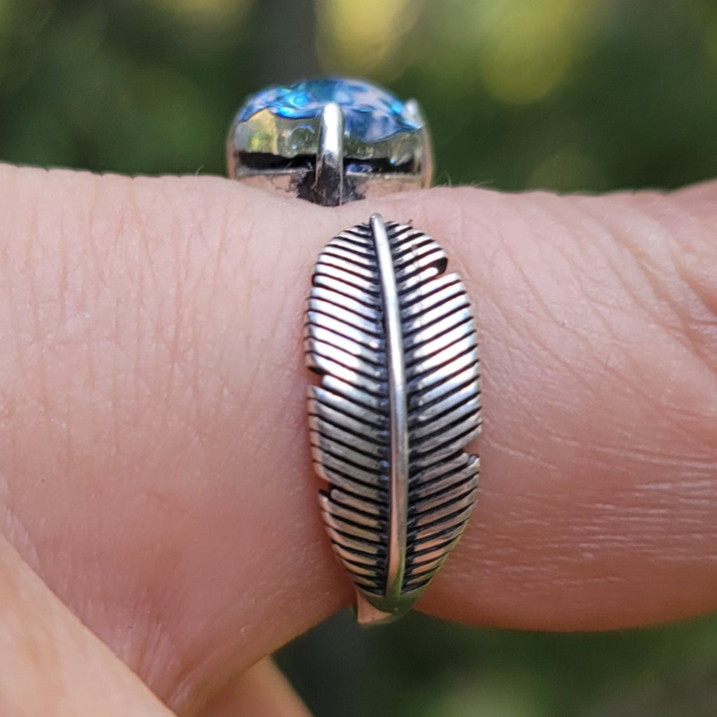 CLEARANCE Feather Cremation Ring Ashes InFused Glass Urn Adjustable One Size Fits 6,7,8,9 Sterling Silver