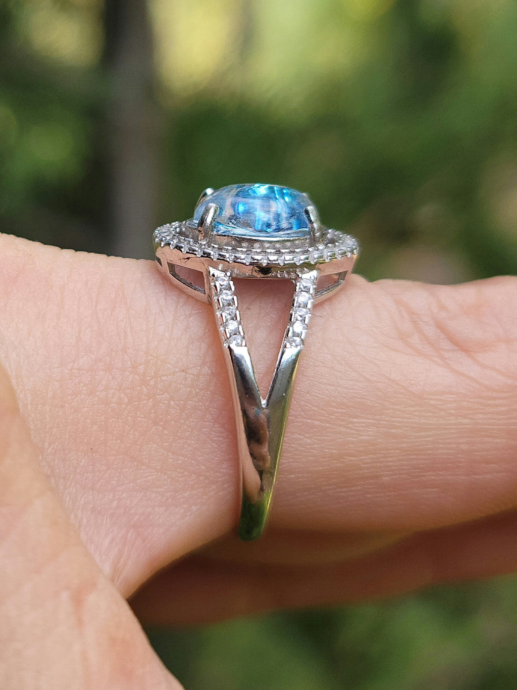 10x9mm Engagement Cremation Ring Ashes InFused Glass 52 CZ Sterling Silver Urn 7,8,9