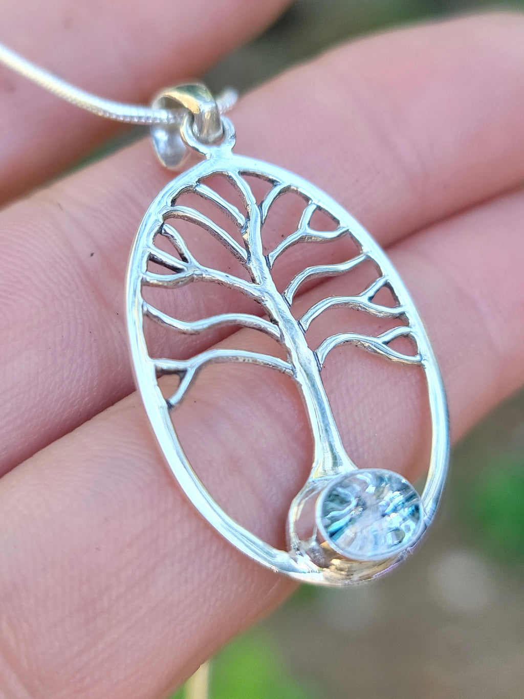 NEW Cremation Jewelry Pendant Bohemian Tree of Life Ashes InFused Glass Bali Silver