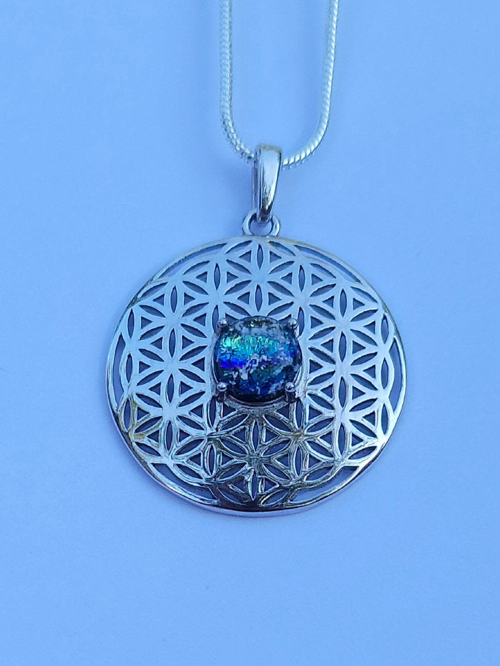 NEW Boho Flower of Life Cremation Jewelry Pendant Sacred Geometry Ashes InFused Glass