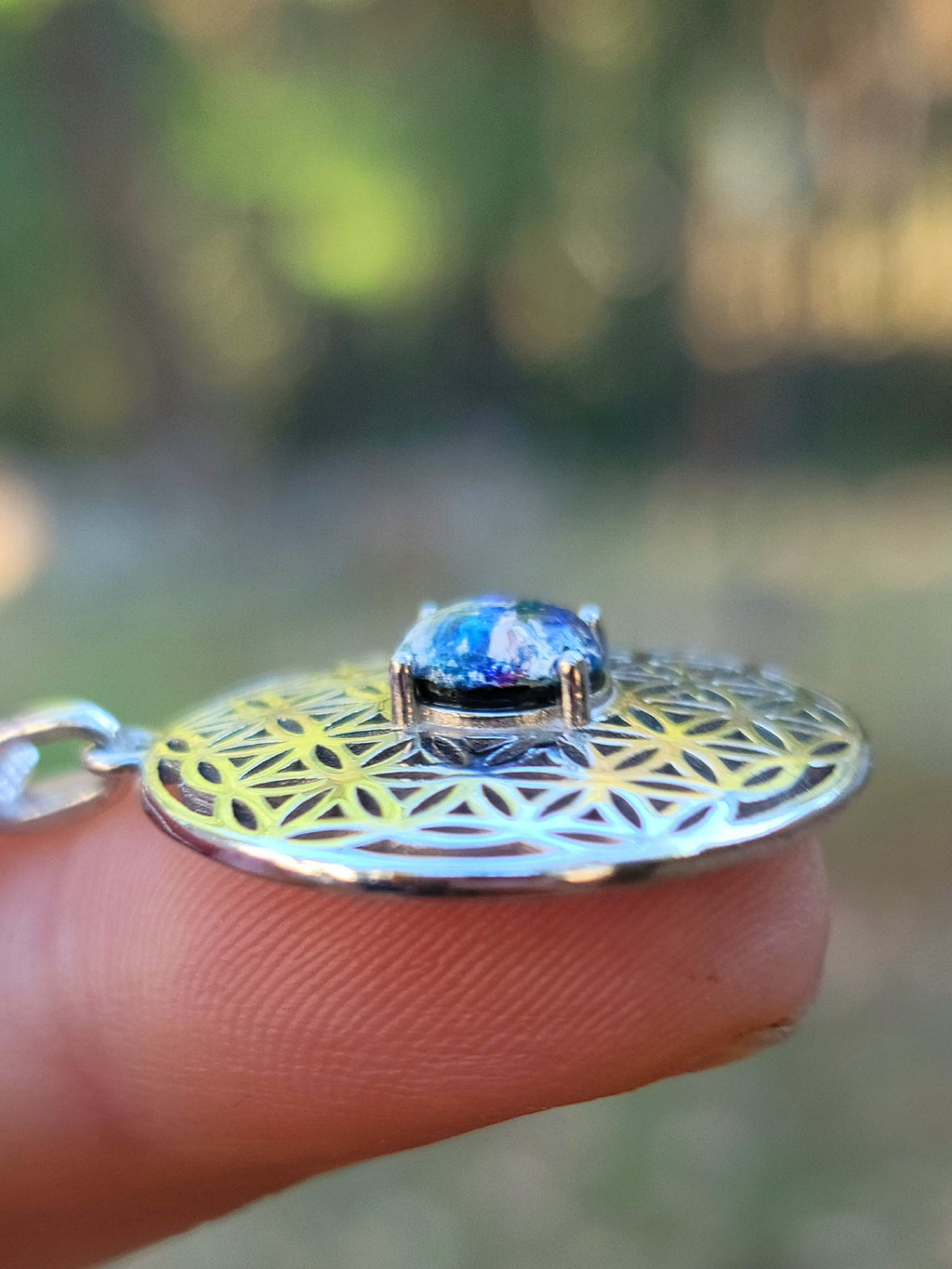 Boho Flower of Life Cremation Jewelry Pendant Sacred Geometry Ashes InFused Glass