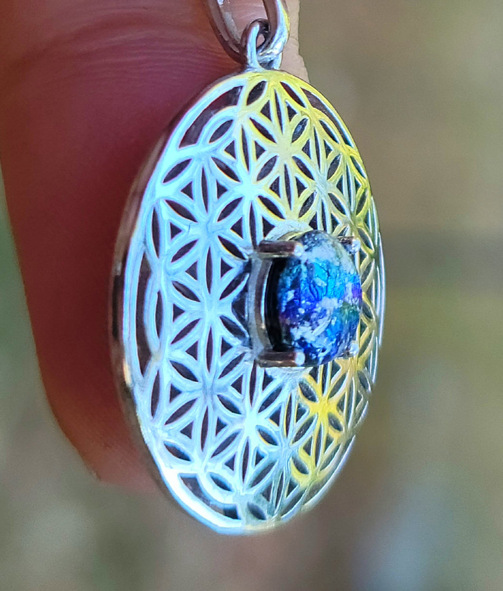 NEW Boho Flower of Life Cremation Jewelry Pendant Sacred Geometry Ashes InFused Glass