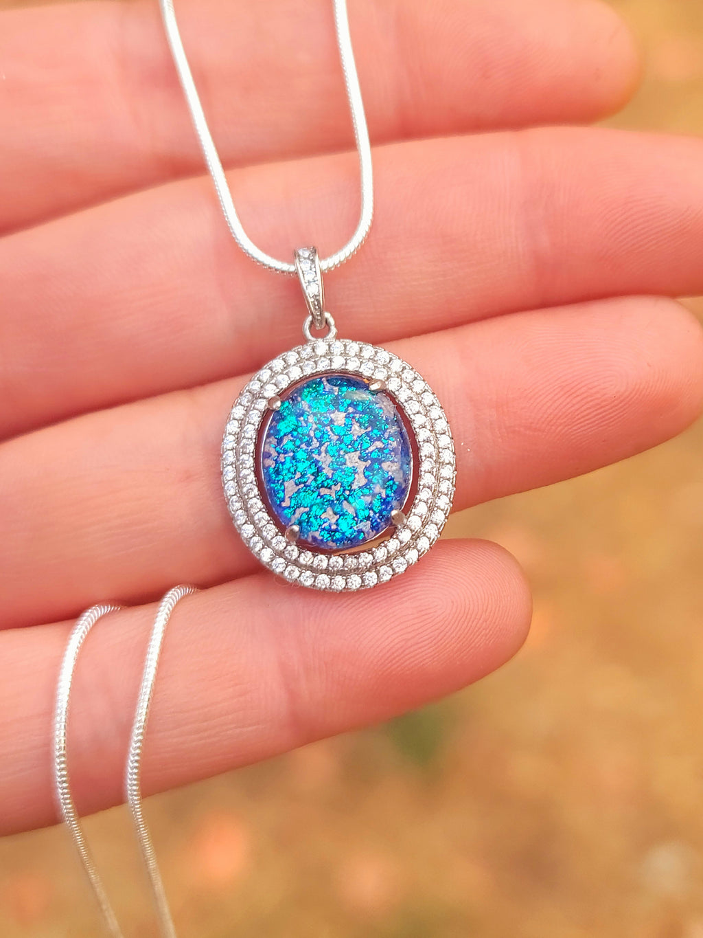 CLEARANCE CZ Halo Sterling Silver Pendant 14x12mm Cremation Ashes in Glass Urn Sympathy Pendant