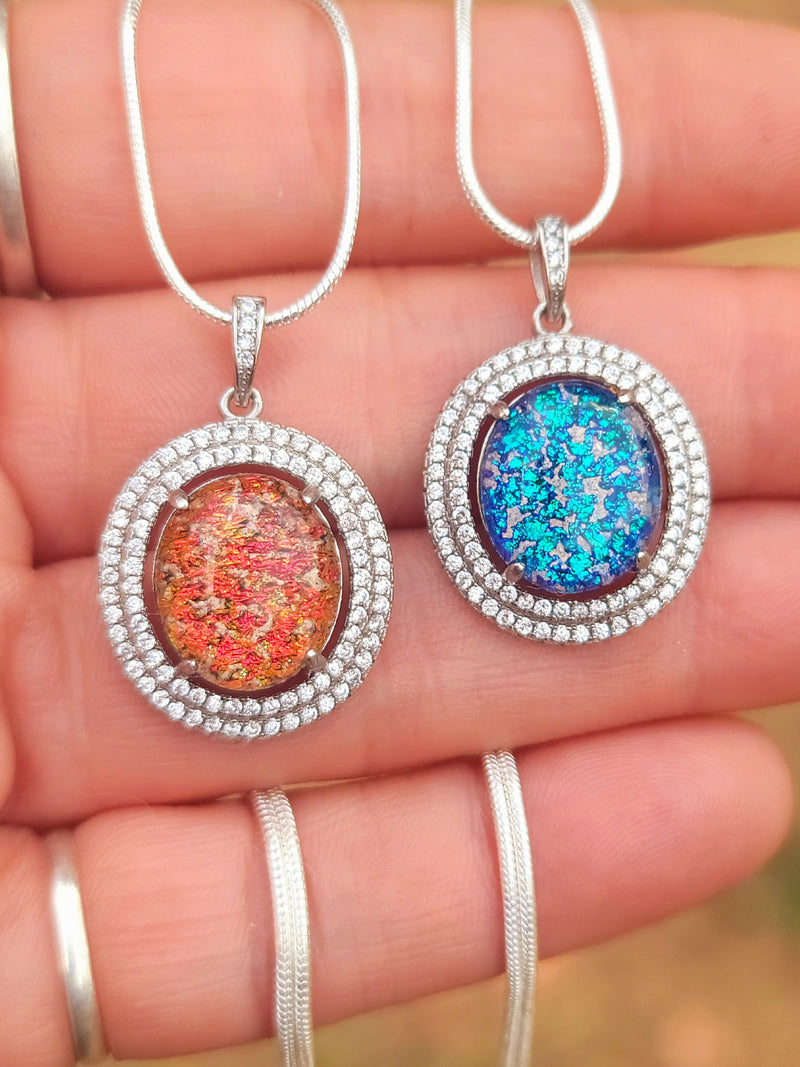 CLEARANCE CZ Halo Sterling Silver Pendant 14x12mm Cremation Ashes in Glass Urn Sympathy Pendant