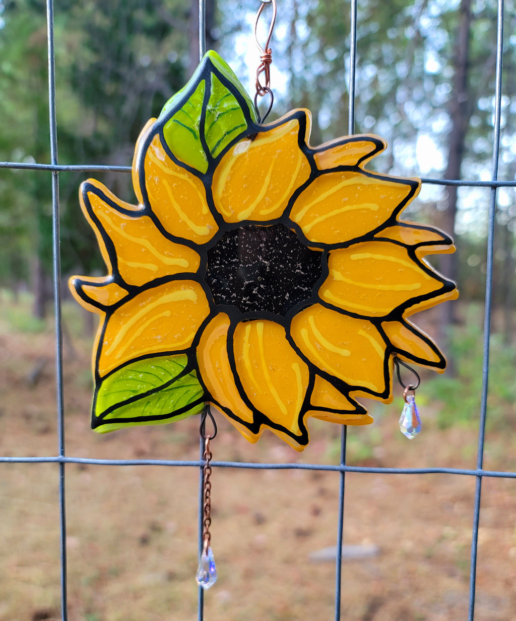 NEW Sunflower Cremation Art Sun Catcher Ashes Infused Glass Memorial 7inch