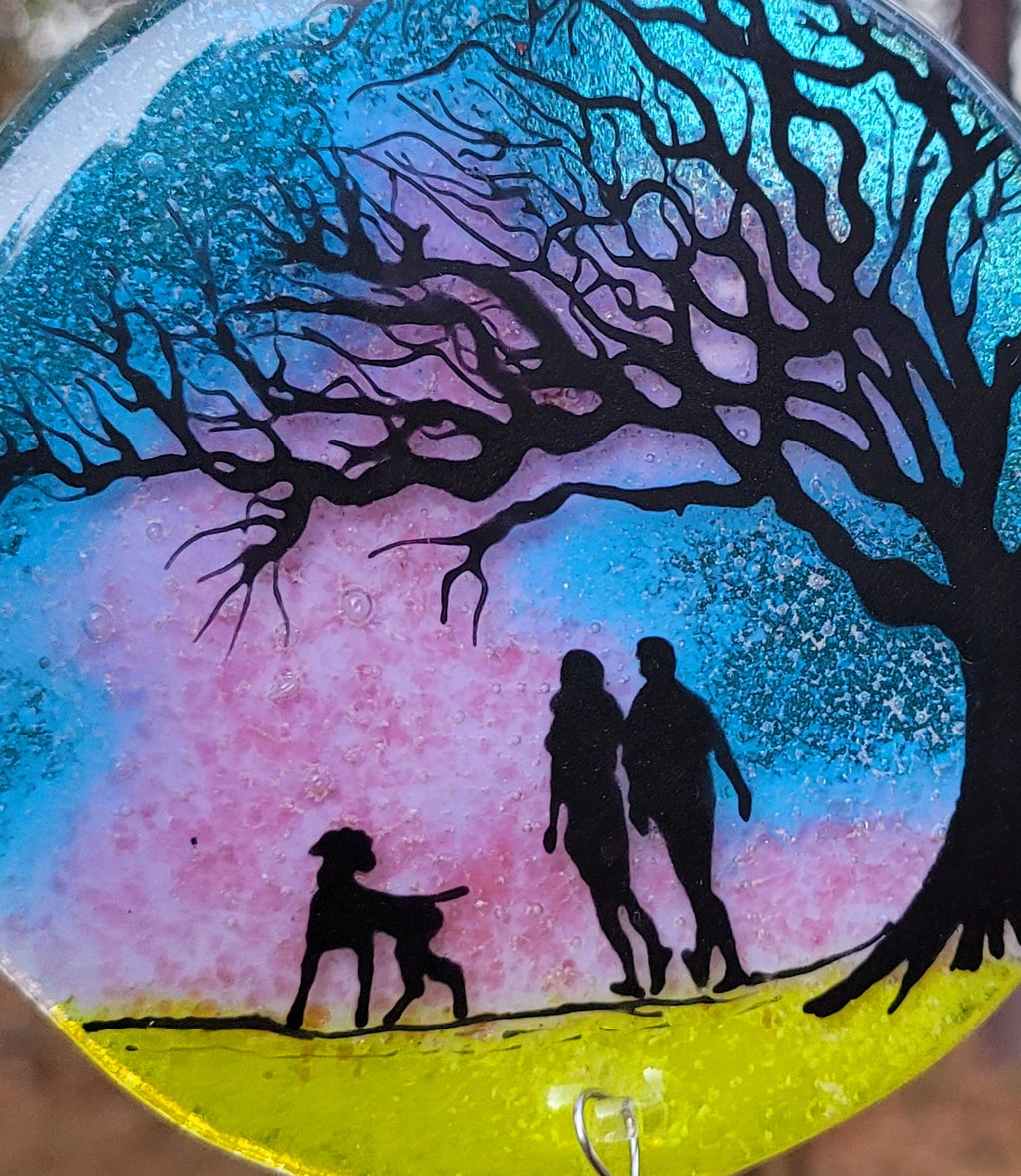 Tree of life Cremation Ashes InFused Glass Family Dog Walk Sunset Urn Sun Catchers