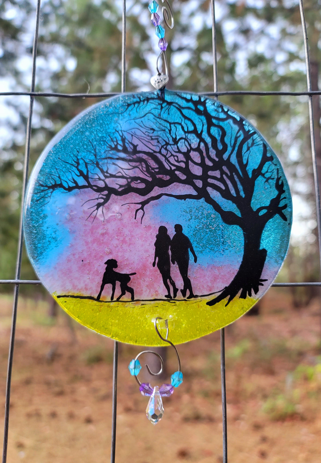 Tree of life Cremation Ashes InFused Glass Family Dog Walk Sunset Urn Sun Catchers