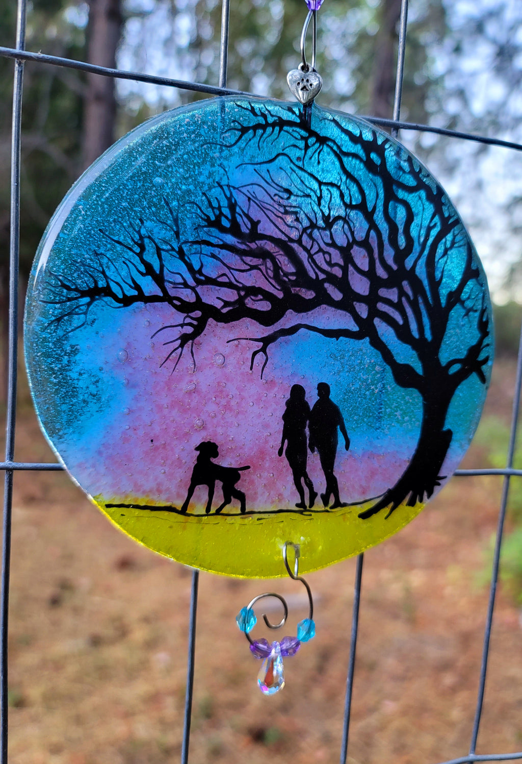 Tree of life Cremation Ashes InFused Glass Family Dog Walk Sunset Urn Sun Catchers