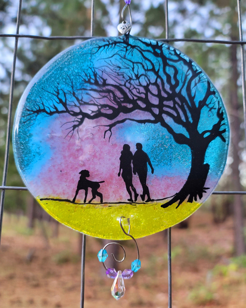 Tree of life Cremation Ashes InFused Glass Family Dog Walk Sunset Urn Sun Catchers