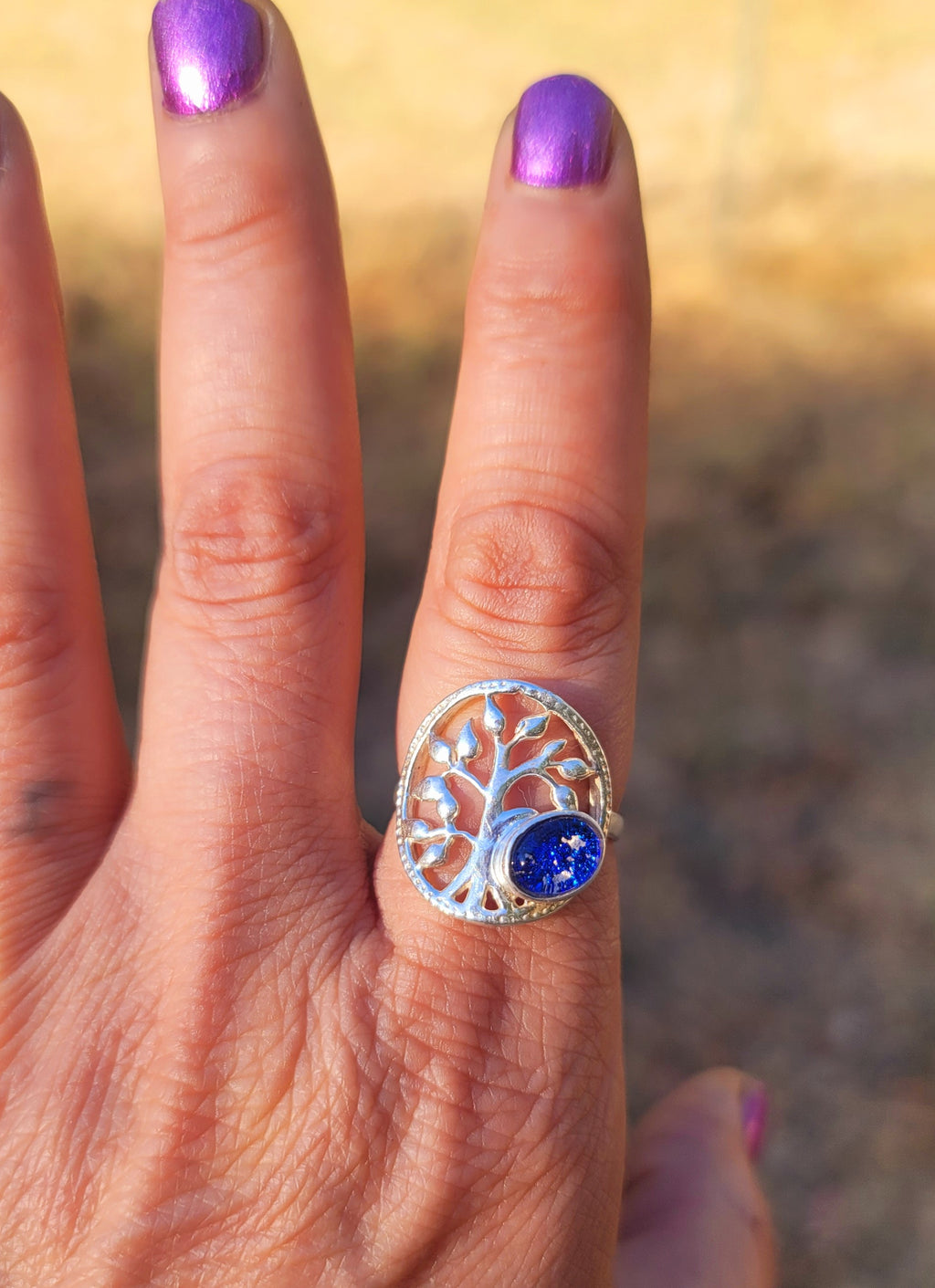 Tree Of Life Cremation Jewelry Ashes InFused Glass Bohemian Bali Silver Ring For Ashes