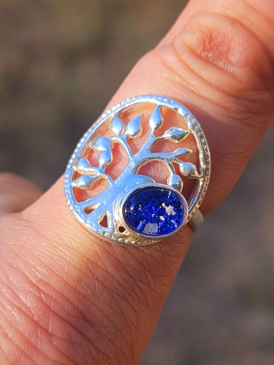 Tree Of Life Cremation Jewelry Ashes InFused Glass Bohemian Bali Silver Ring For Ashes