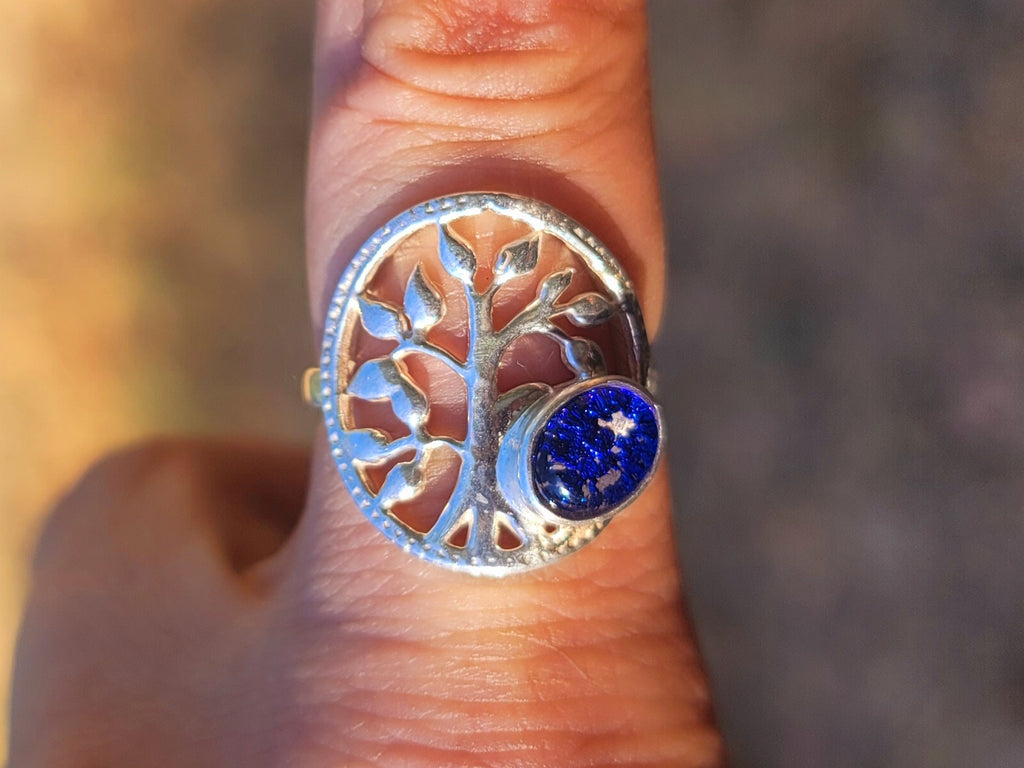 Tree Of Life Cremation Jewelry Ashes InFused Glass Bohemian Bali Silver Ring For Ashes