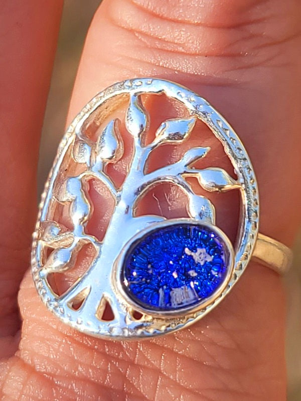 NEW Tree Of Life Cremation Jewelry Ashes InFused Glass Bohemian Bali Silver Ring For Ashes