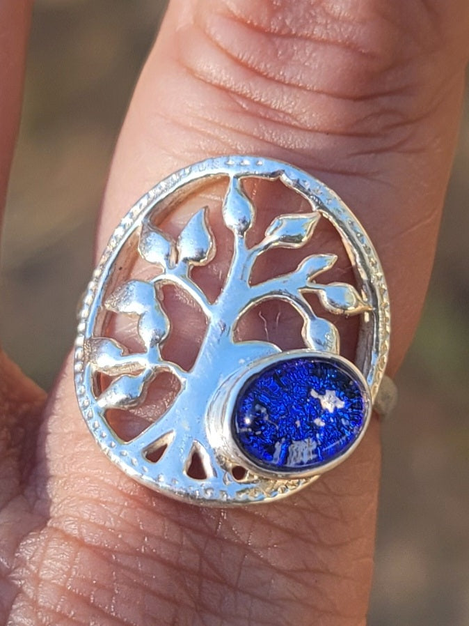 NEW Tree Of Life Cremation Jewelry Ashes InFused Glass Bohemian Bali Silver Ring For Ashes