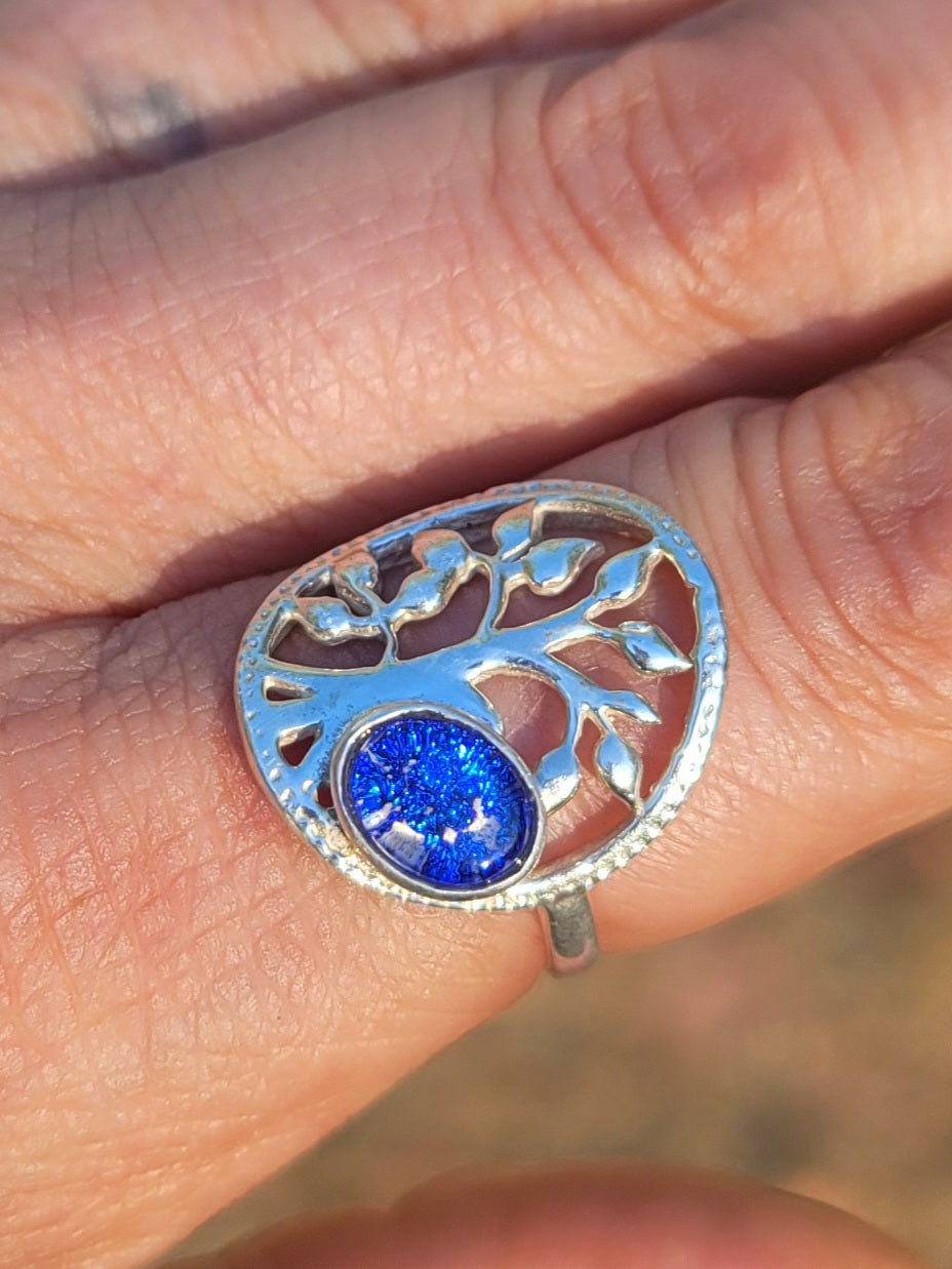 NEW Tree Of Life Cremation Jewelry Ashes InFused Glass Bohemian Bali Silver Ring For Ashes