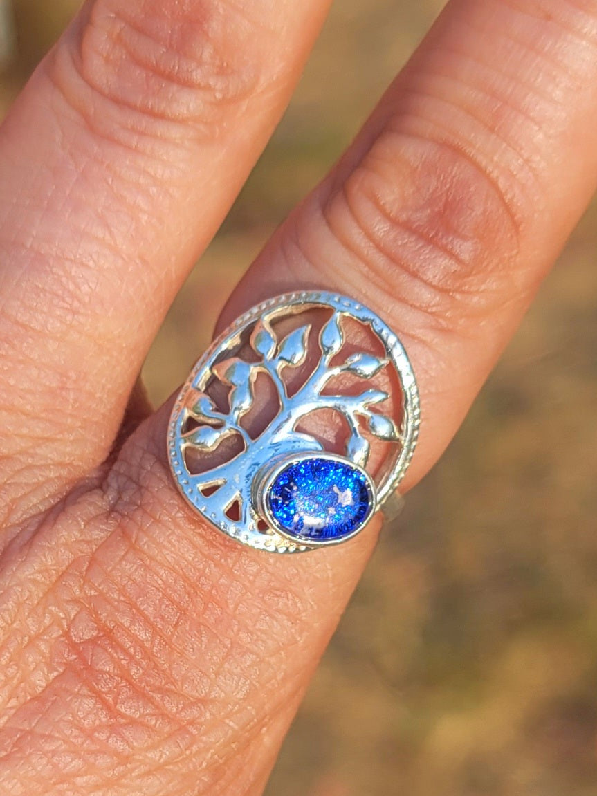 NEW Tree Of Life Cremation Jewelry Ashes InFused Glass Bohemian Bali Silver Ring For Ashes