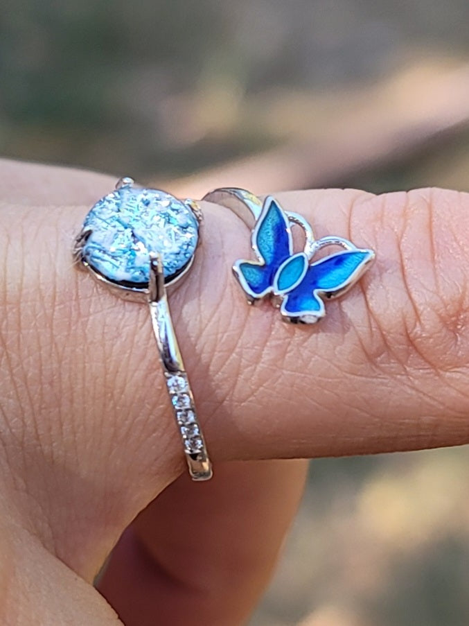 NEW CZ Butterfly Cremation Ring for Ashes InFused Glass Sterling Silver Urn Adjustable Size Fits 7,8,9