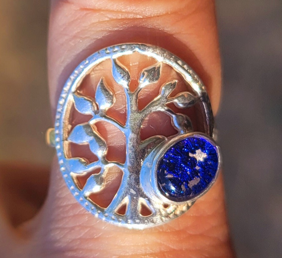 NEW Tree Of Life Cremation Jewelry Ashes InFused Glass Bohemian Bali Silver Ring For Ashes