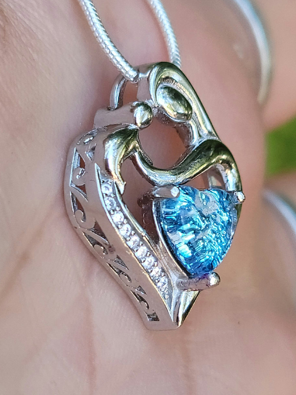 Mother and Child Cremation Pendant Heart Cut Ashes InFused Glass Urn Pendant