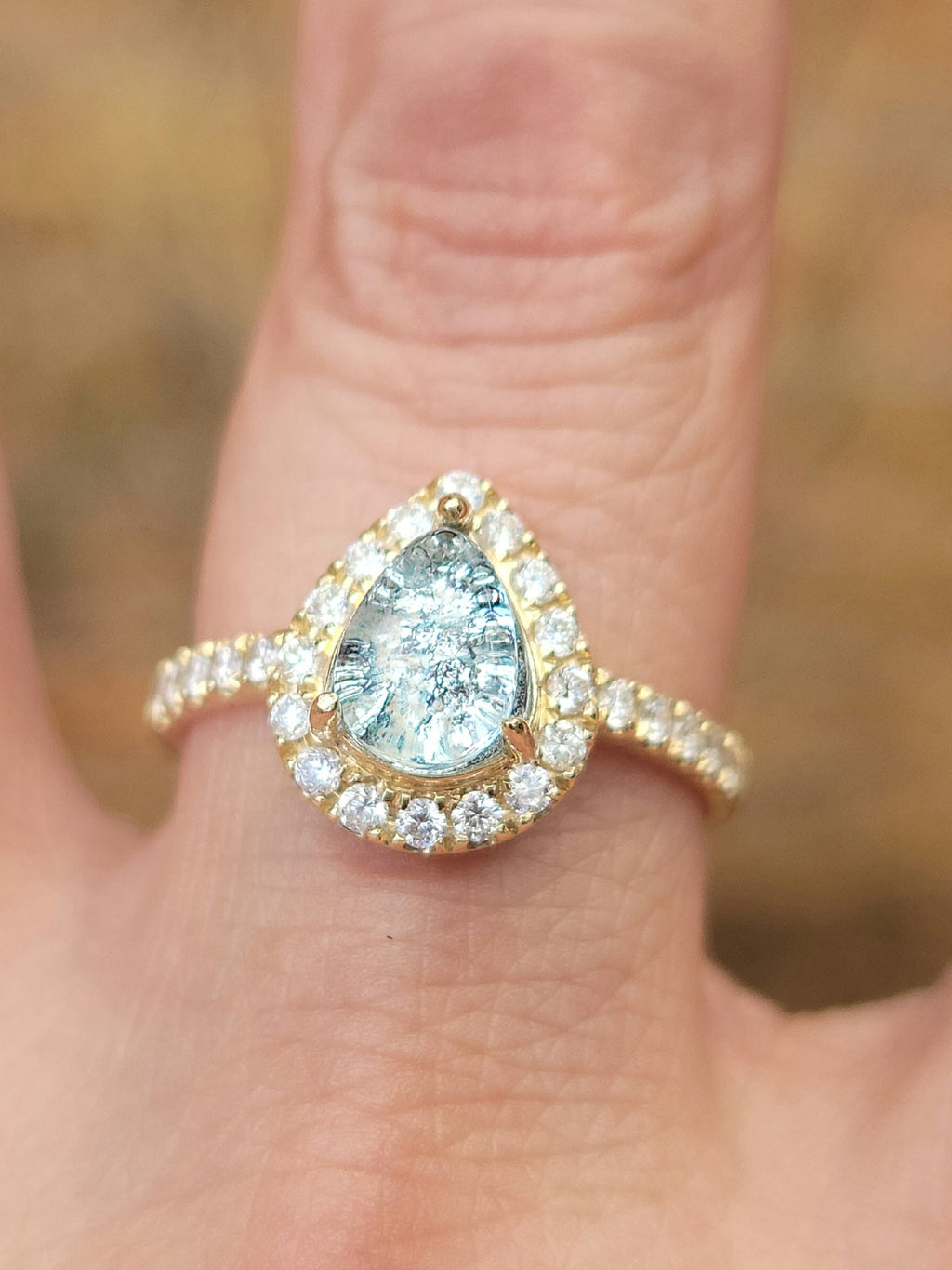 14k White or Yellow Gold Teardrop Halo Cremation Ring For Ashes 26 Moissanite Diamond Handmade Urn Custom Sizing