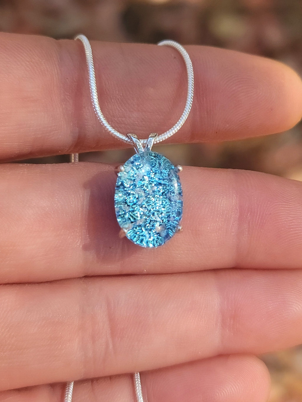 Oval Halo Sterling Silver Pendant 14x10mm Cremation Ashes in Glass Urn Sympathy Pendant
