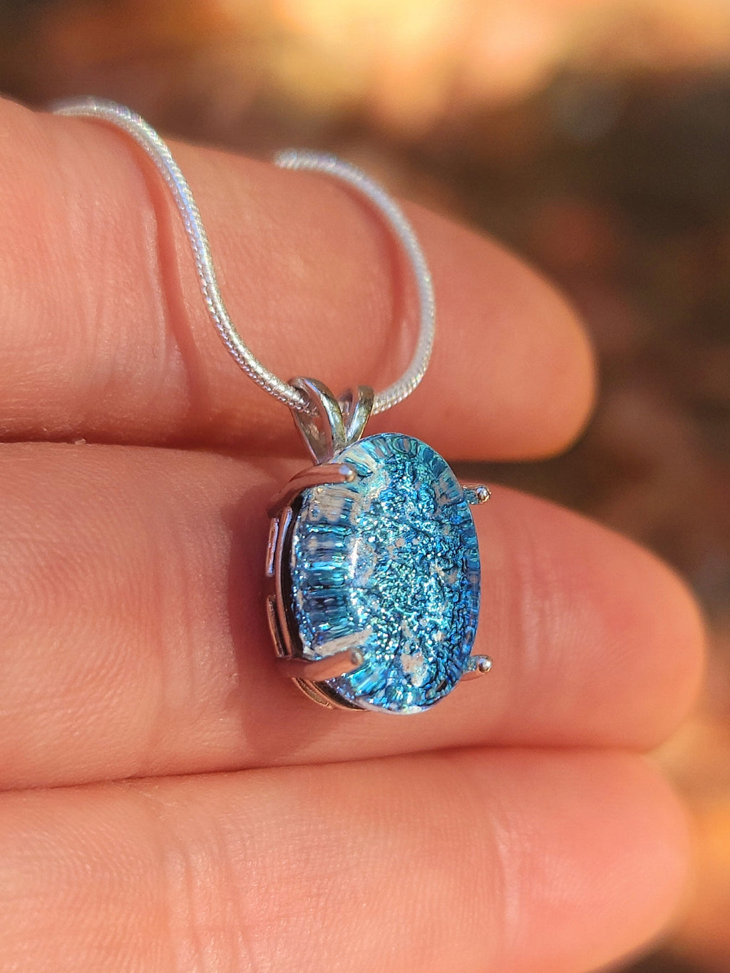 Oval Halo Sterling Silver Pendant 14x10mm Cremation Ashes in Glass Urn Sympathy Pendant