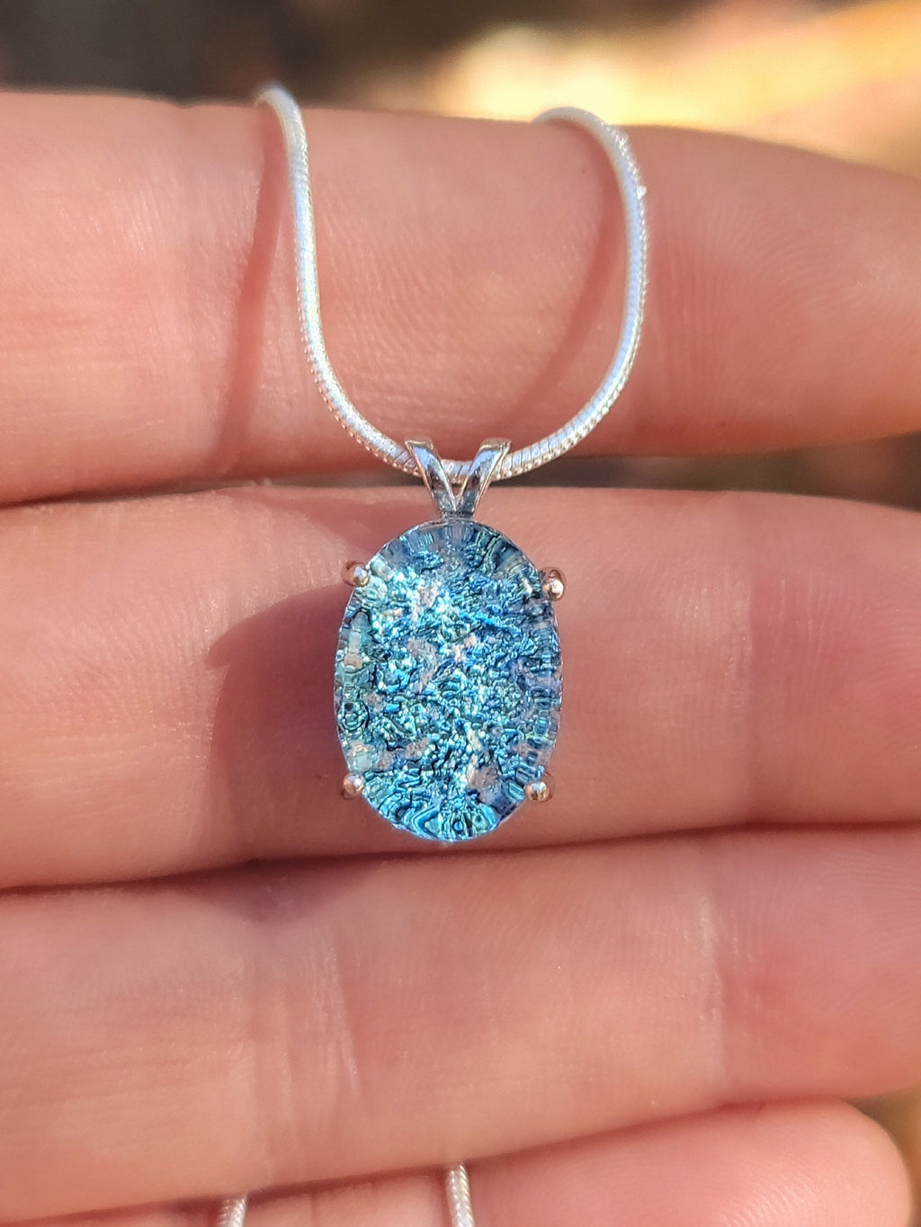 Oval Halo Sterling Silver Pendant 14x10mm Cremation Ashes in Glass Urn Sympathy Pendant