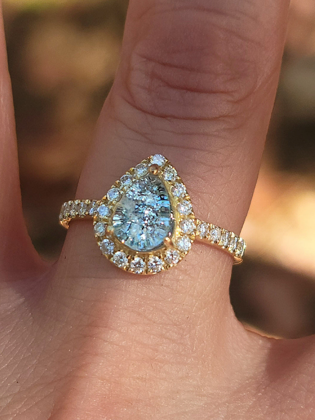 14k White or Yellow Gold Teardrop Halo Cremation Ring For Ashes 26 Moissanite Diamond Handmade Urn Custom Sizing