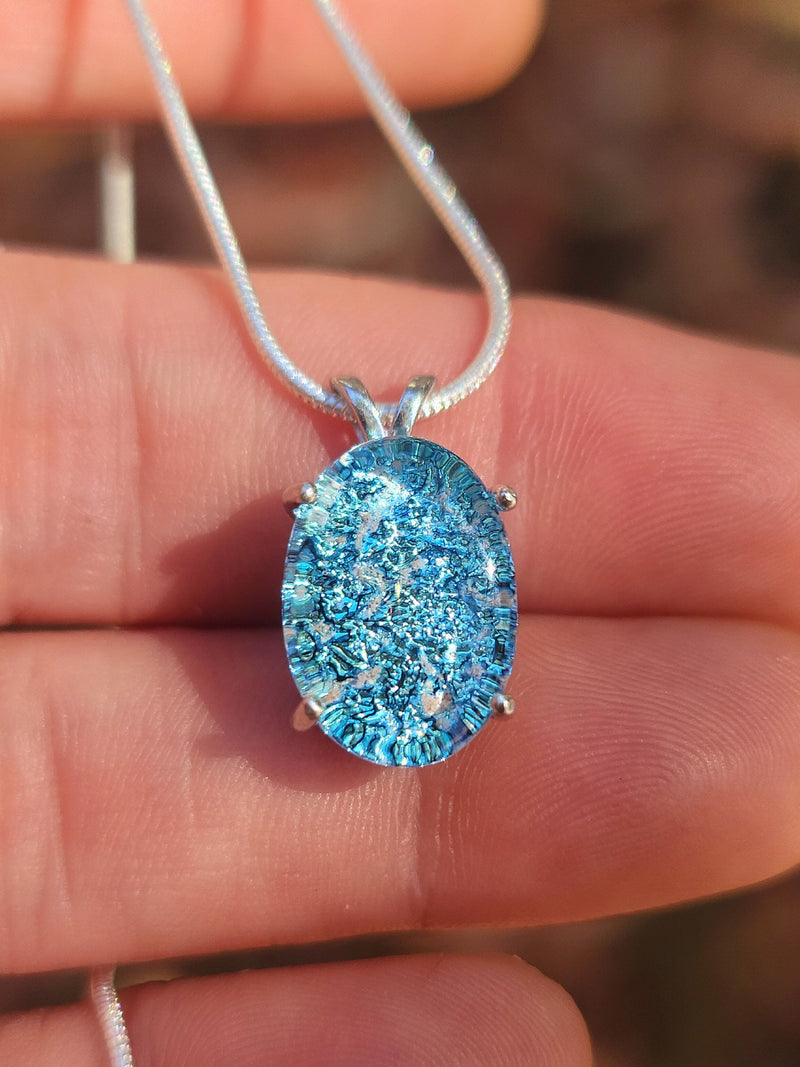 Oval Halo Sterling Silver Pendant 14x10mm Cremation Ashes in Glass Urn Sympathy Pendant