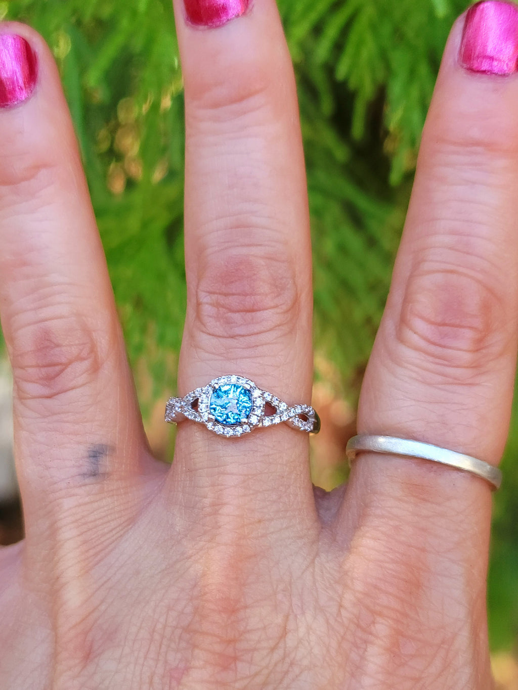 Infinity Engagement Ashes InFused Glass Cremation Ring Braided 40 CZ Sterling Silver 5,6,7,8,9