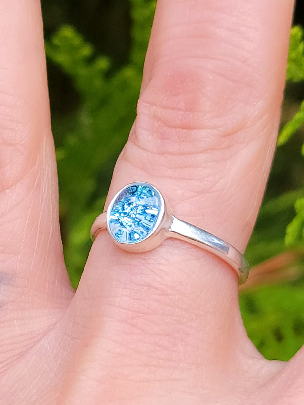 8x10mm Cremation Ash Ring Ashes InFused Glass Handmade Sterling Silver Urn 7,8