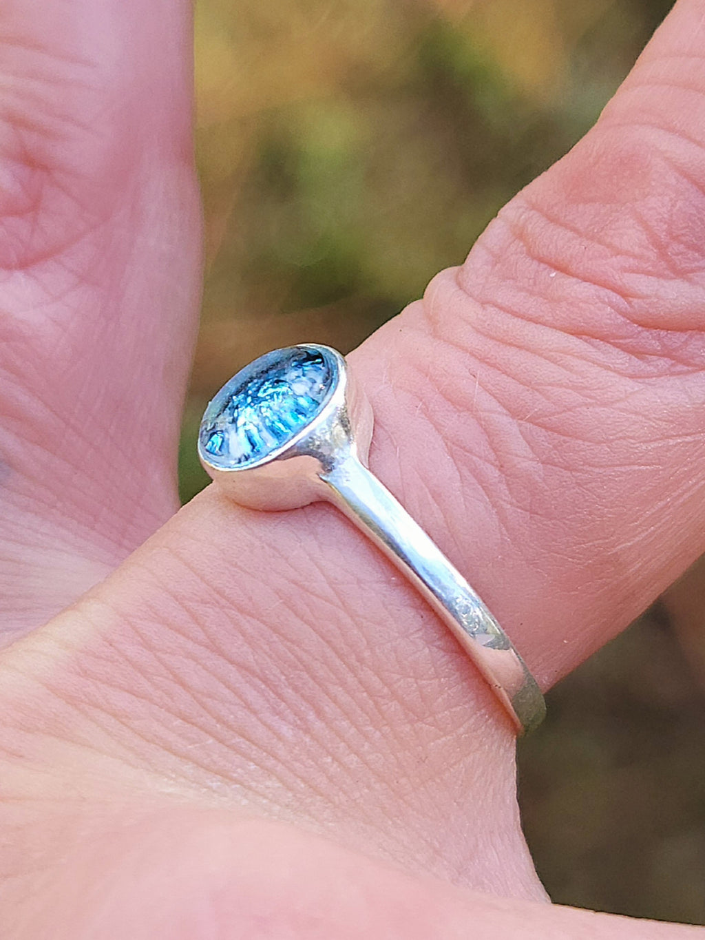 8x10mm Cremation Ash Ring Ashes InFused Glass Handmade Sterling Silver Urn 7,8