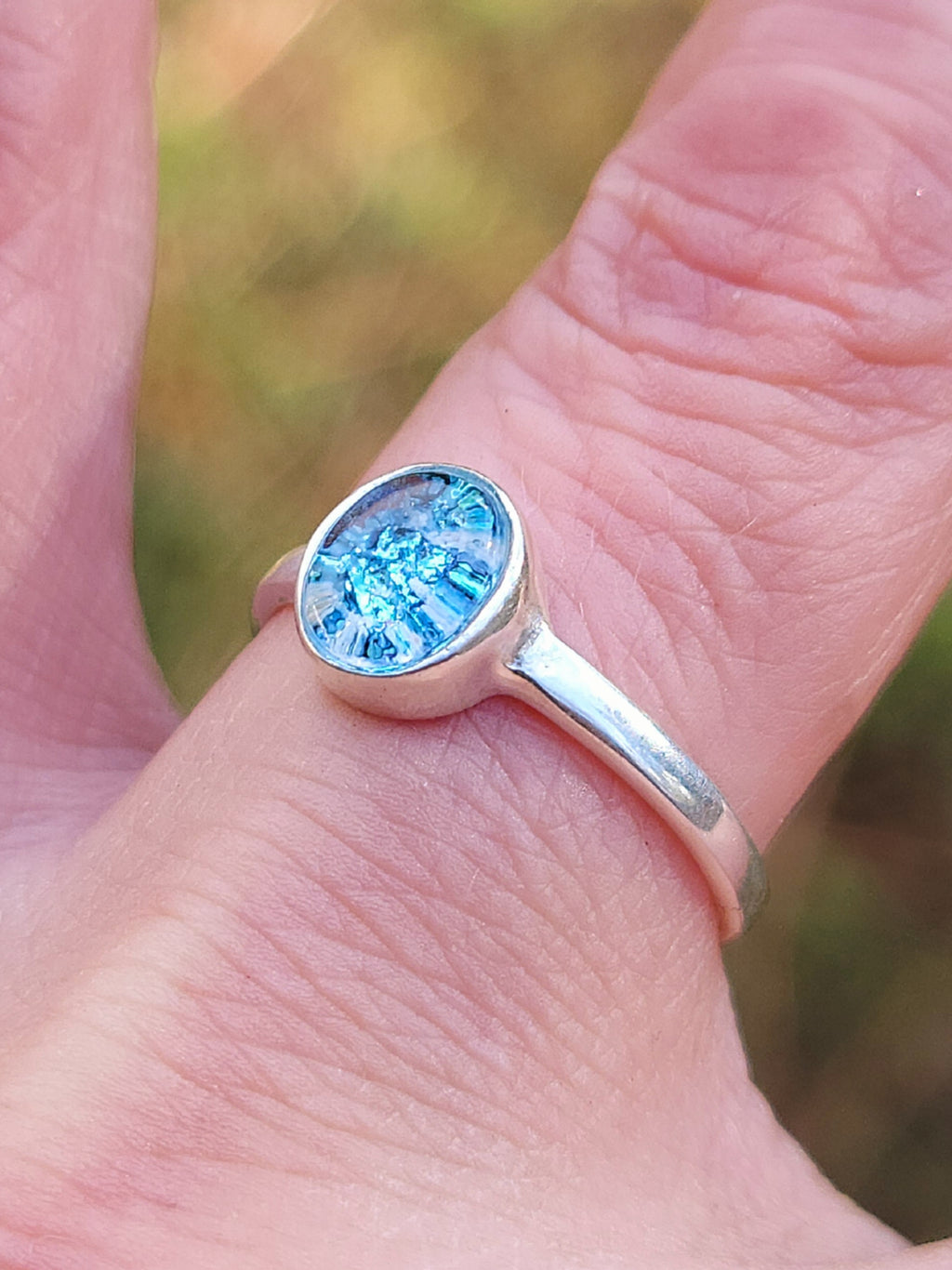 8x10mm Cremation Ash Ring Ashes InFused Glass Handmade Sterling Silver Urn 7,8