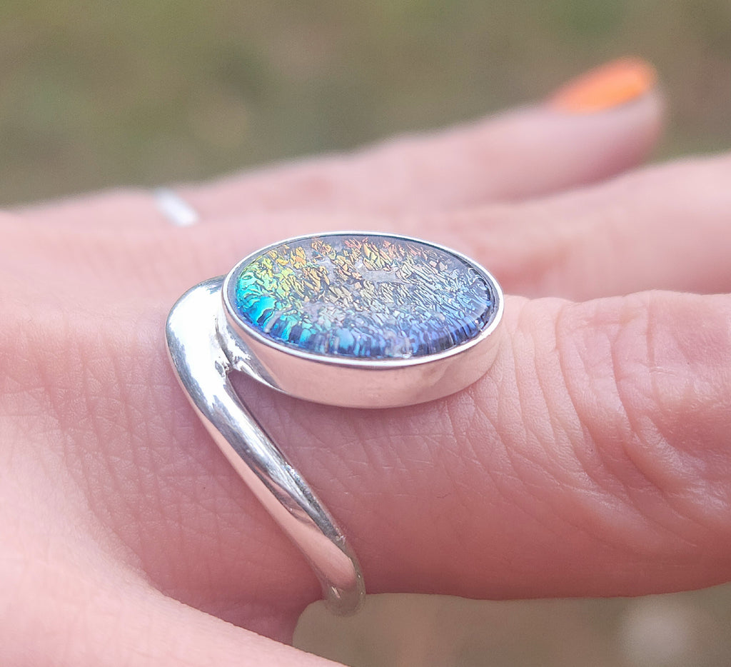 Bohemian 3rd Eye Cremation Ring Ashes InFused Glass Bali Sterling Silver Urn 7,8,9