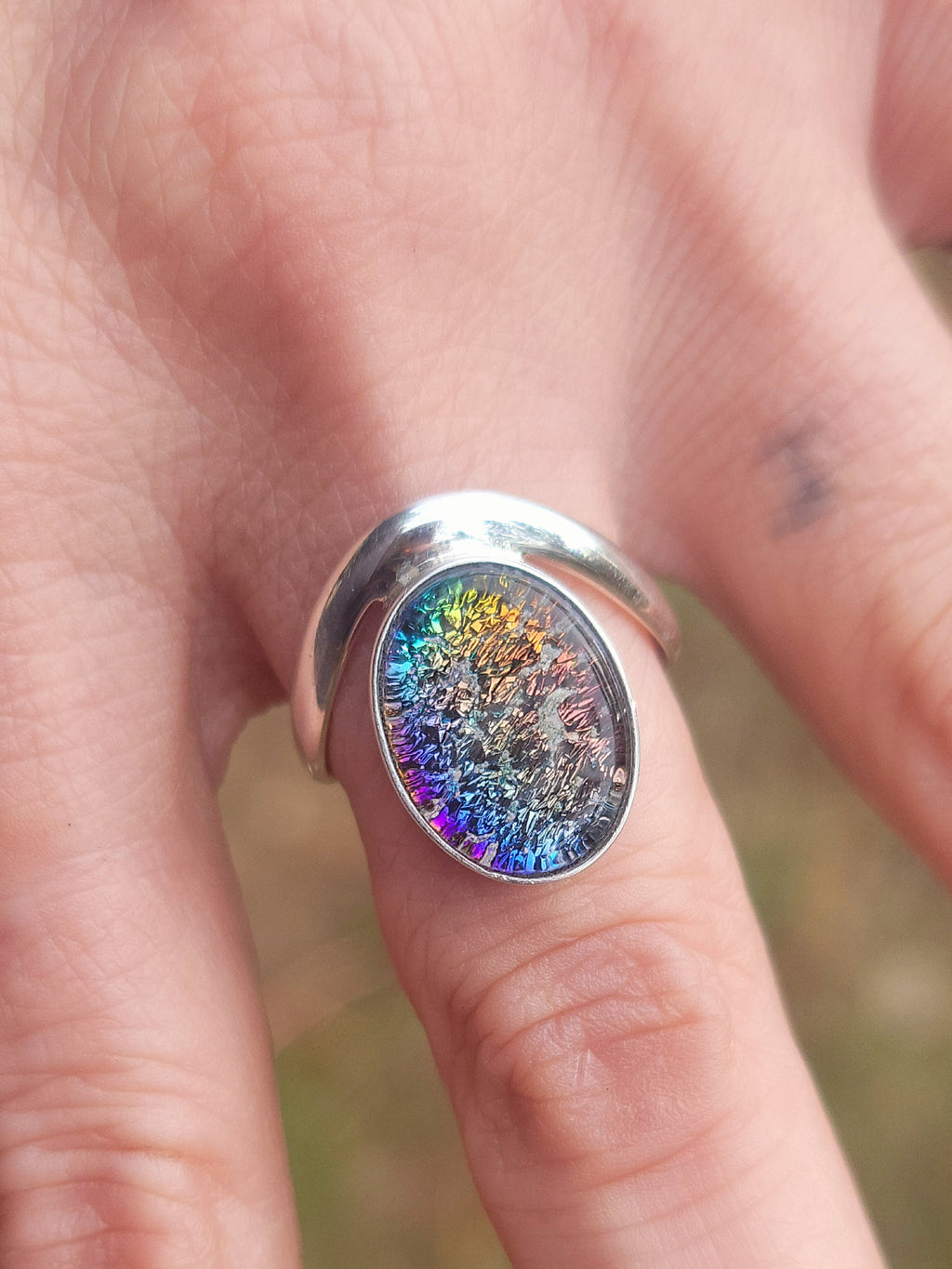 Bohemian 3rd Eye Cremation Ring Ashes InFused Glass Bali Sterling Silver Urn 7,8,9
