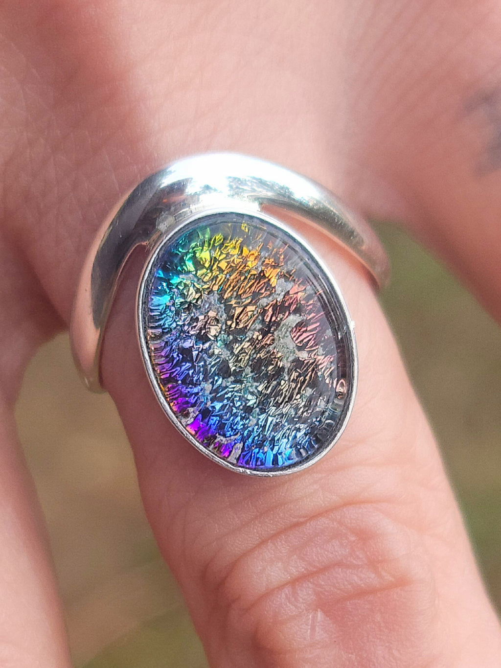 Bohemian 3rd Eye Cremation Ring Ashes InFused Glass Bali Sterling Silver Urn 7,8,9