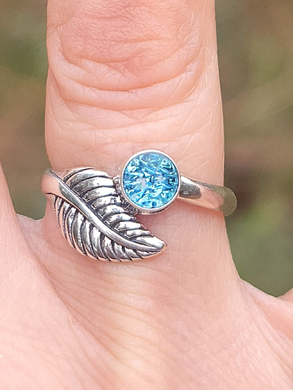 CLEARANCE Leaf Cremation Ring Ashes InFused Glass Bali Sterling Silver Urn 7,8,9