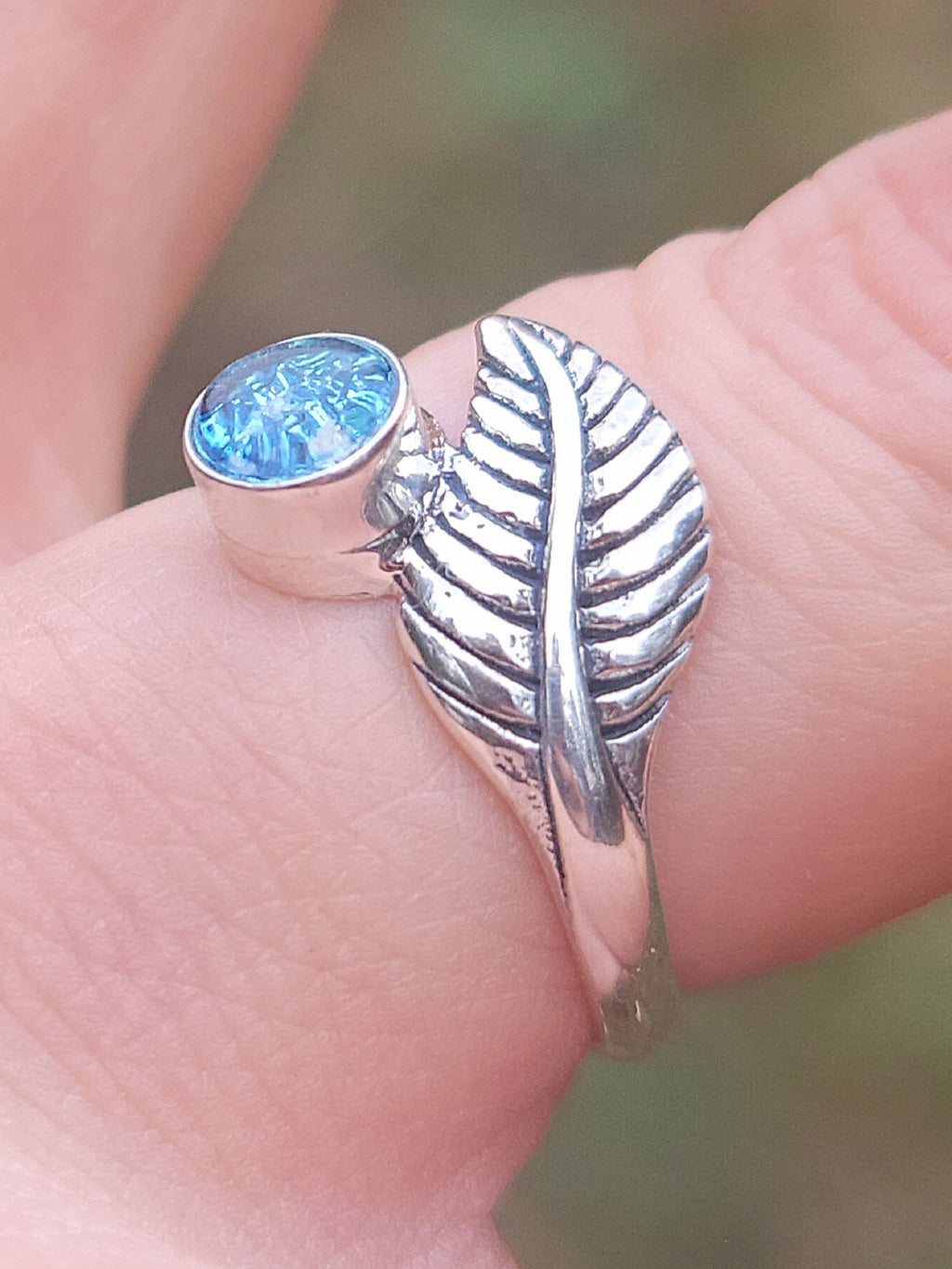 CLEARANCE Leaf Cremation Ring Ashes InFused Glass Bali Sterling Silver Urn 7,8,9