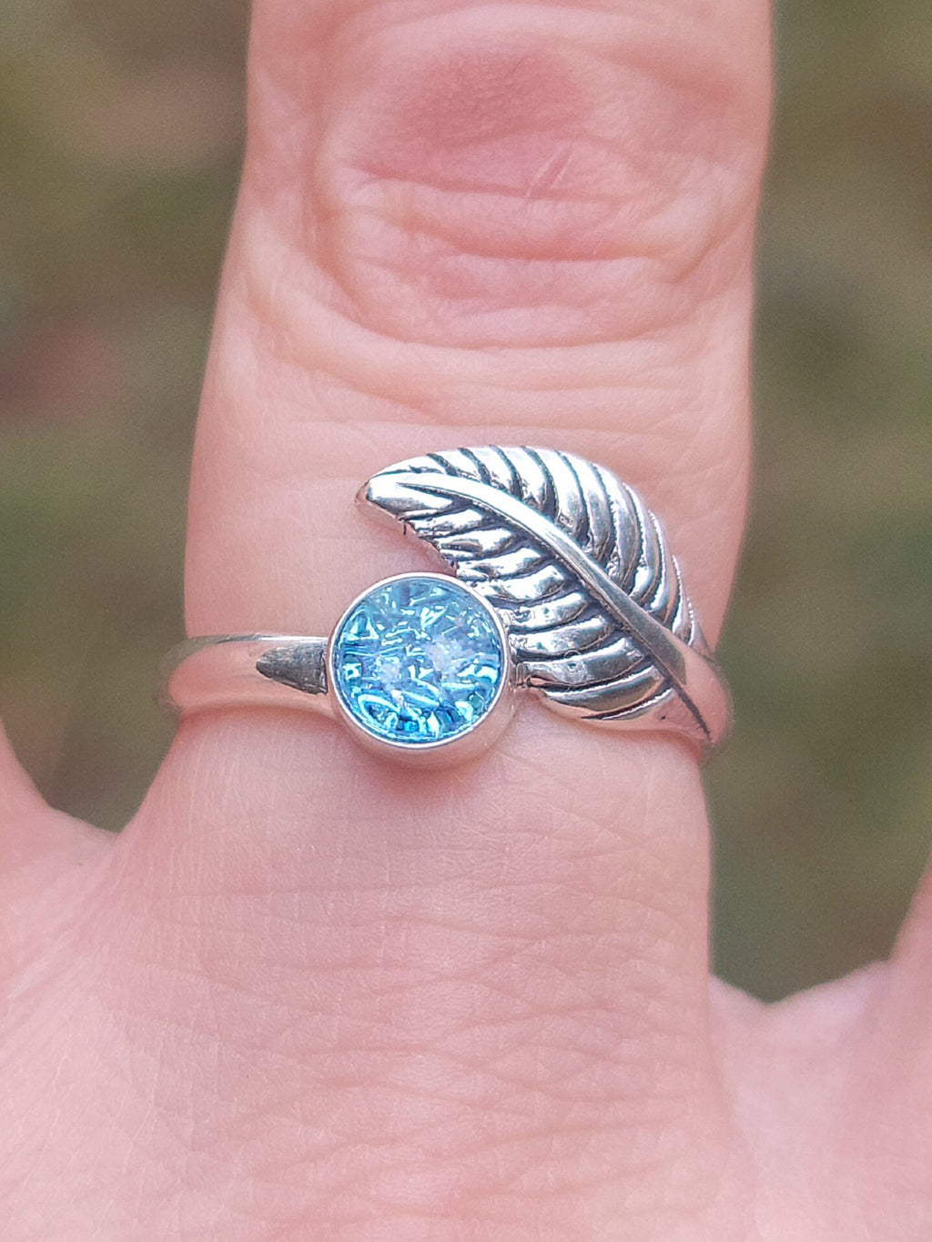 CLEARANCE Leaf Cremation Ring Ashes InFused Glass Bali Sterling Silver Urn 7,8,9