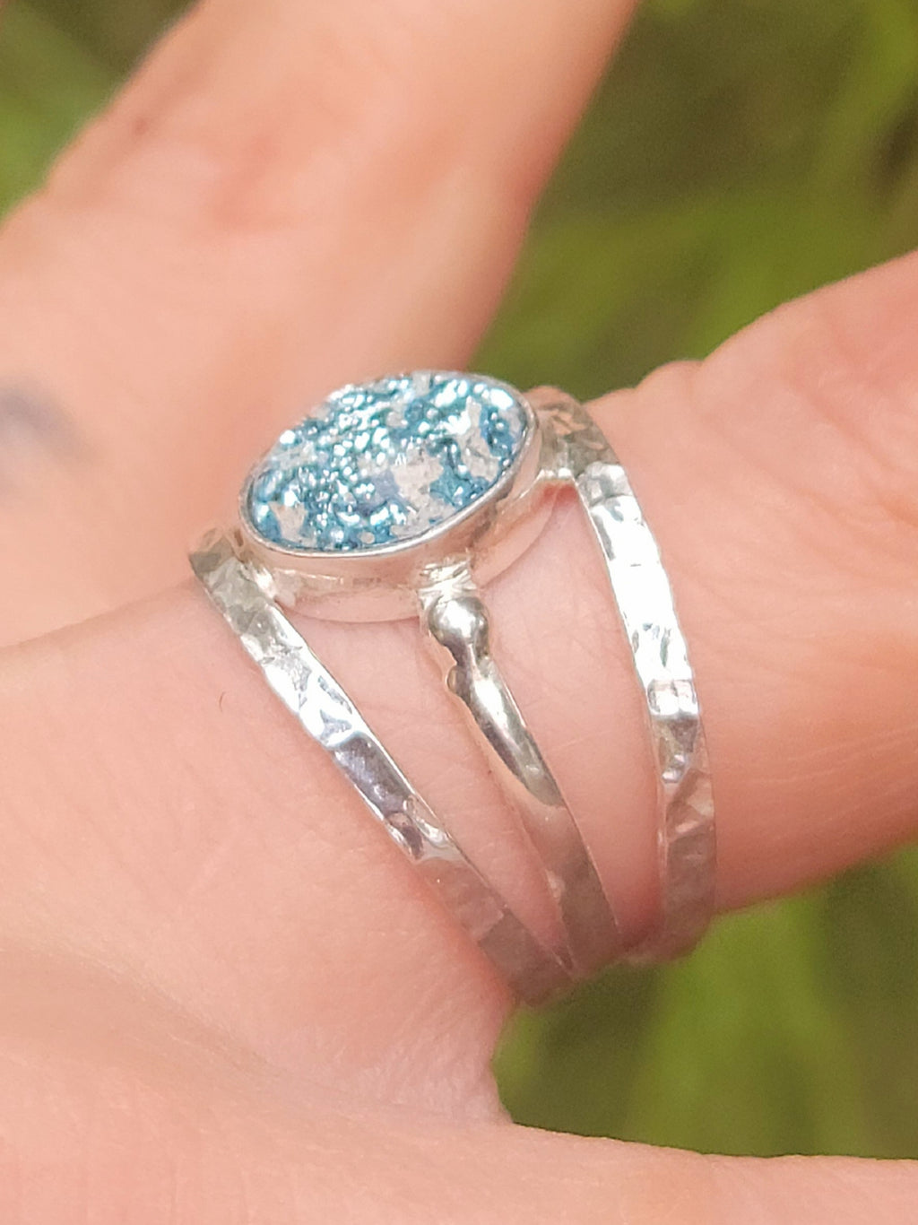 3 Band Bangle Cremation Ring Ashes InFused Glass Bali Sterling Silver Urn 6,7,8,9
