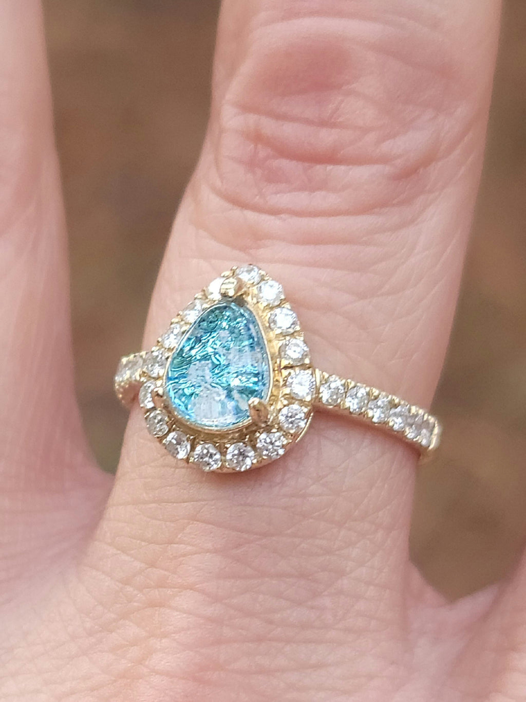 14k White or Yellow Gold Teardrop Halo Cremation Ring For Ashes 26 Moissanite Diamond Handmade Urn Custom Sizing