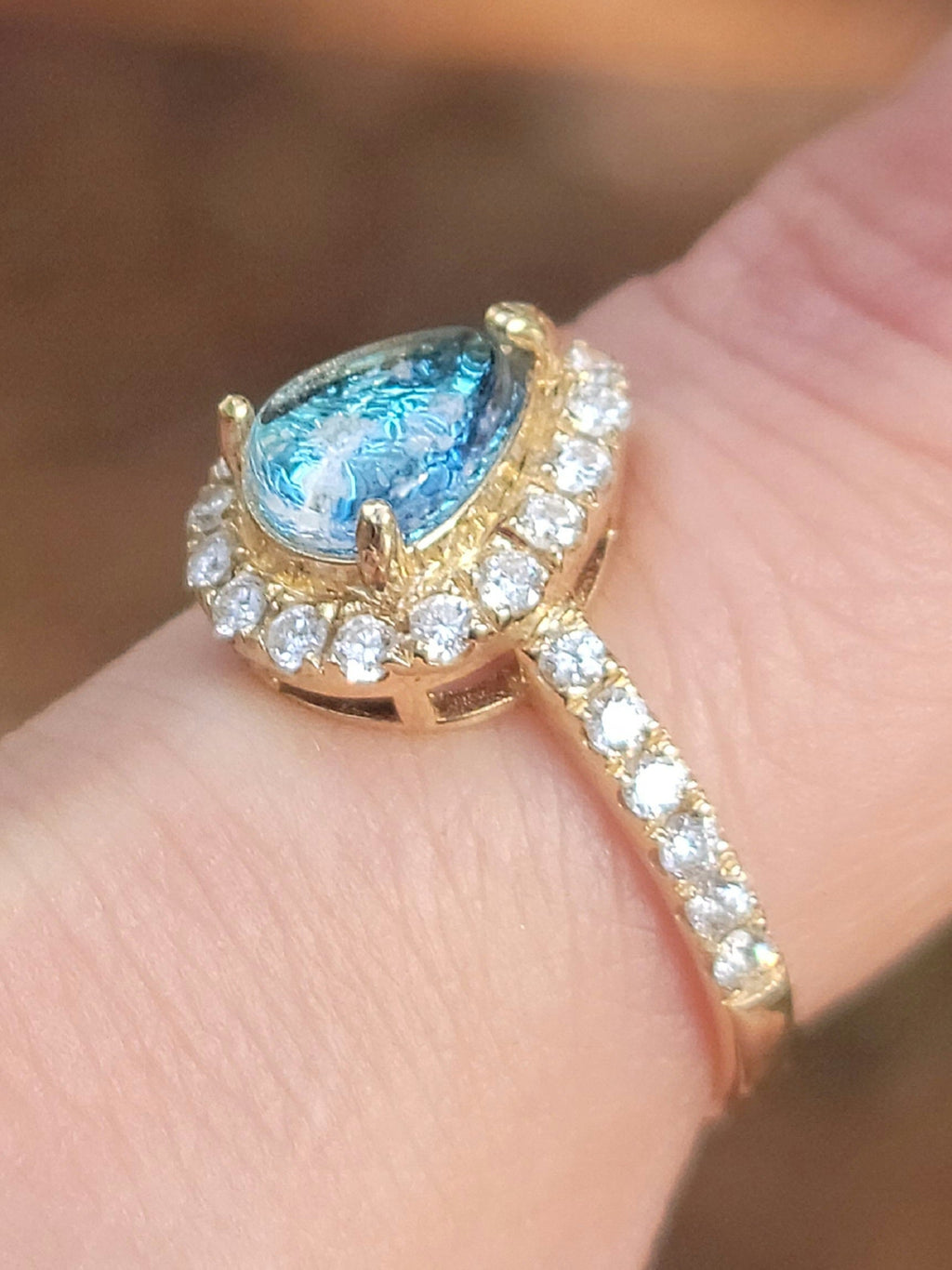 14k White or Yellow Gold Teardrop Halo Cremation Ring For Ashes 26 Moissanite Diamond Handmade Urn Custom Sizing