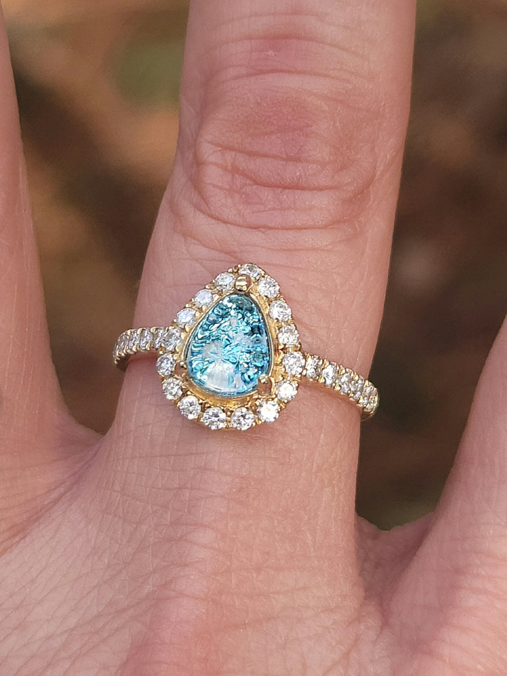 14k White or Yellow Gold Teardrop Halo Cremation Ring For Ashes 26 Natural Diamond .52ct Handmade Urn Custom Sizing