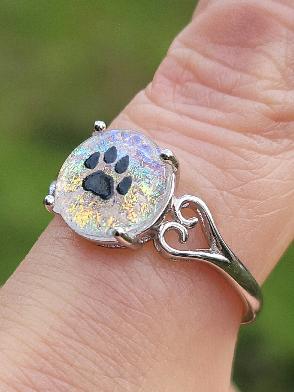 Cremation Jewelry Heart Ring Sterling Silver Ashes in Glass InFusion Glass